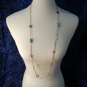 Lilly Pultzer Gold Tone Faux Turquoise Beads Crystal Starfish Nautical Necklace